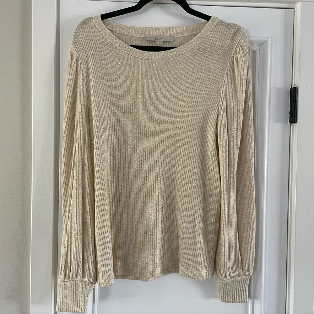 Loft women’s golden cream shimmer holiday sweater